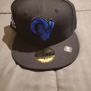 LOS ANGELES RAMS NEW ERA 59FIFTY HAT 7 1/2 BLACK W ROYAL UV 2000 XXXIV SUPER BOW